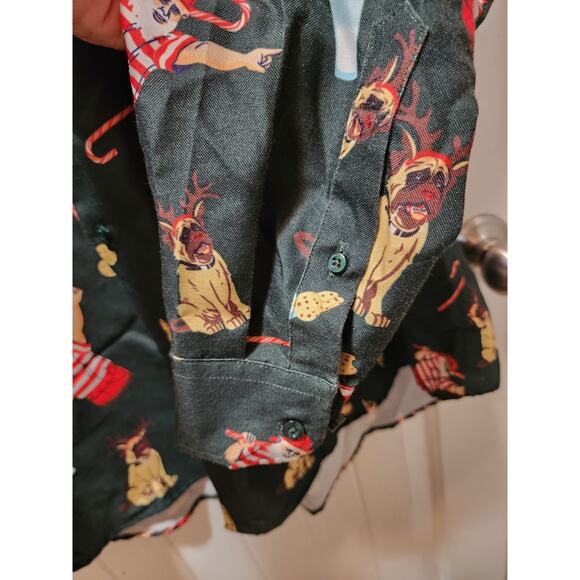 RSVLTS Sandlot Green Button Down Christmas Long-Sleeve Collared Shirt Size XXL - Picture 4 of 9